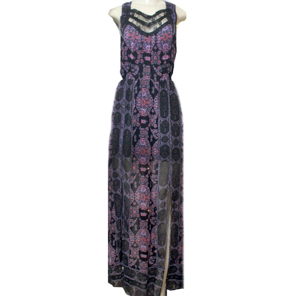 💐Free People Moroccan Print Double Slit Lace & Sheer Maxi Dress💐